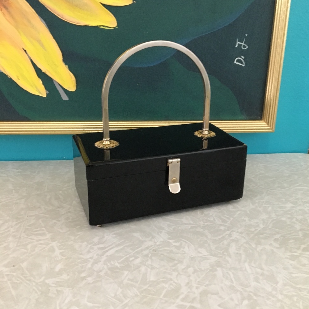 Black lucite Tyrolean Purse Handbag box purse